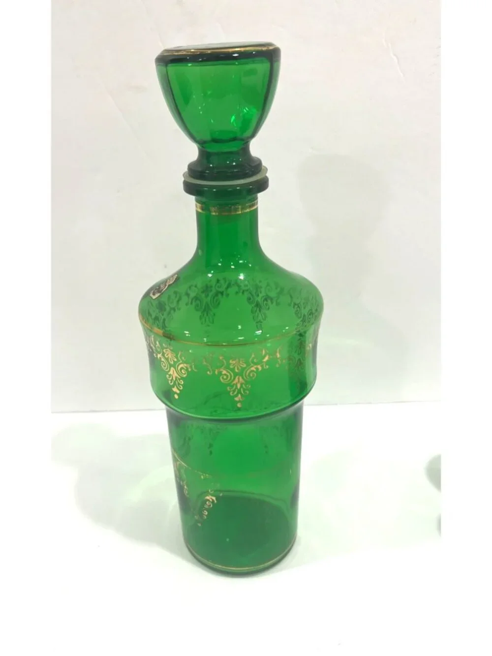 Vintage Cristallerie Artistiche DFP Emerald Green Decanter with 4 glasses,Italy